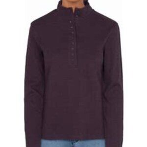 Natural Reflections 10-Button Mock Neck Ribbed Tunic - Purple - Size S